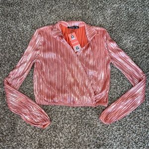 Metallic Cropped Wrap Shirt